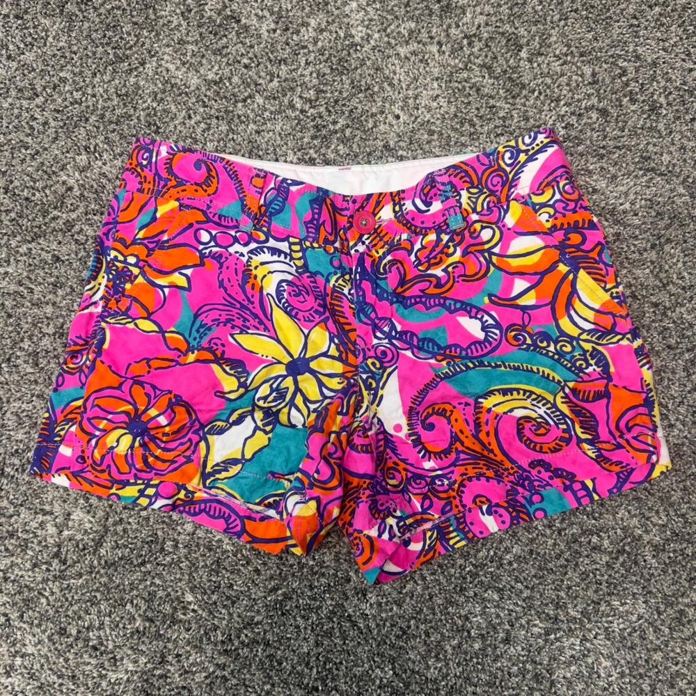 Lilly Pulitzer Callahan Shorts Women's 4 Pink Orange Floral Paisley Preppy 5"